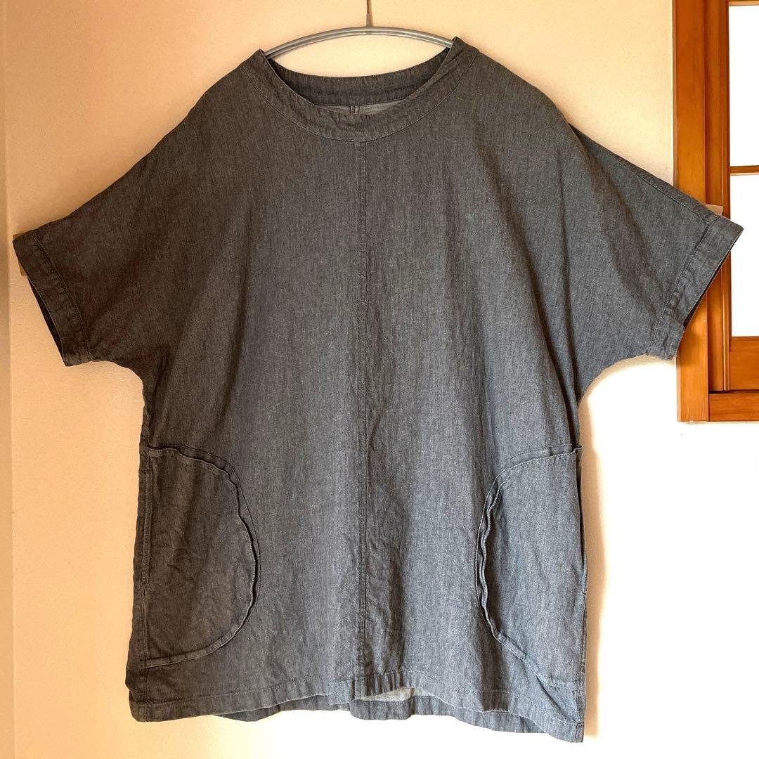 群言堂　綿麻デニムワークブラウス グレー