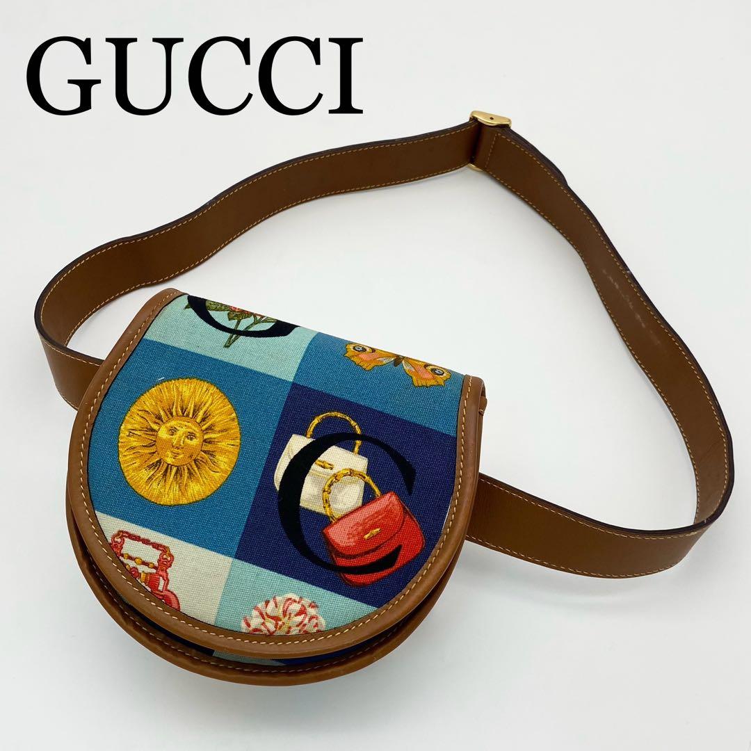 【希少】GUCCI ウエストポーチ　グッチシモ　マルチカラー　キャンバス×レザー