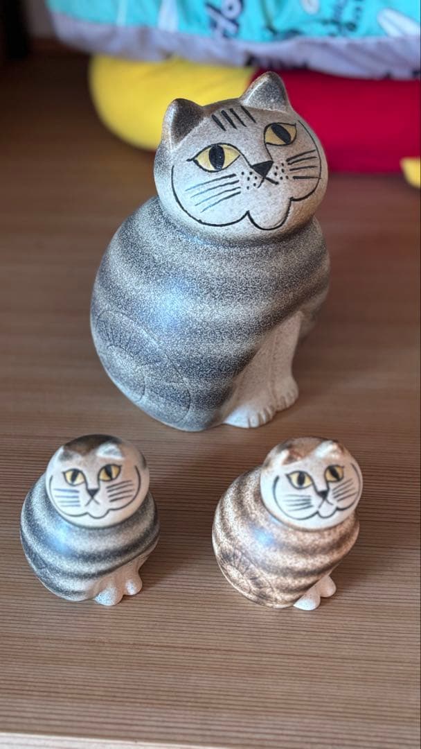 みかん缶様　リサラーソン猫のストライプ陶器置物3点セット