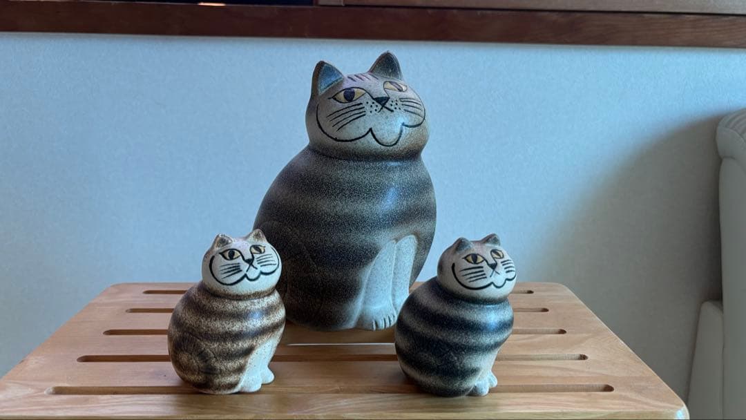 みかん缶様　リサラーソン猫のストライプ陶器置物3点セット