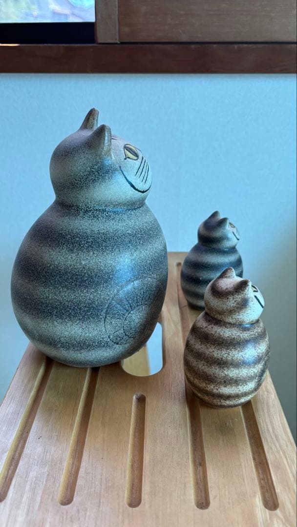 みかん缶様　リサラーソン猫のストライプ陶器置物3点セット