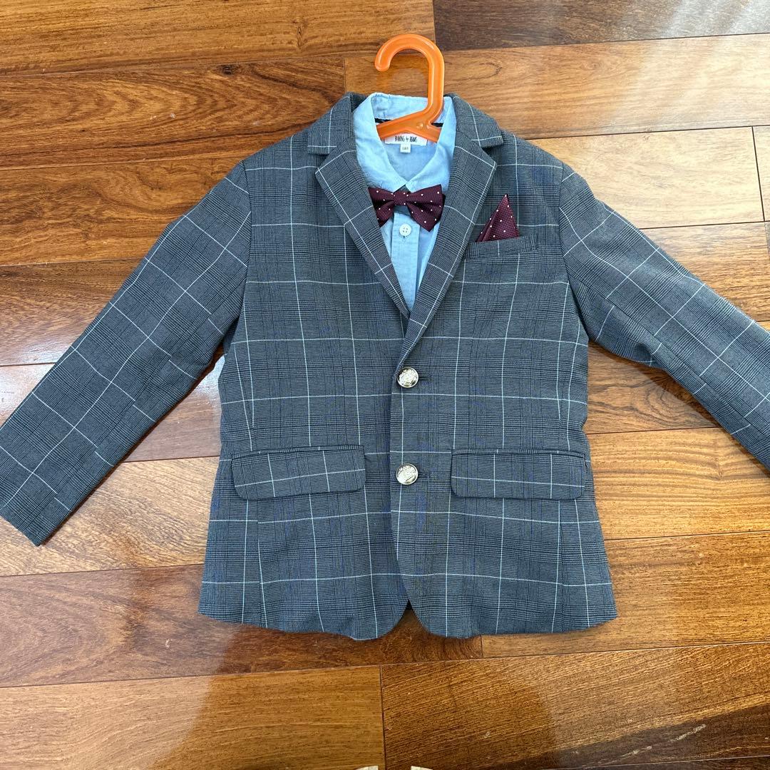 キッズ スーツ・ブレザー グレー系チェック フォーマル　入学式、卒園式、結婚式
