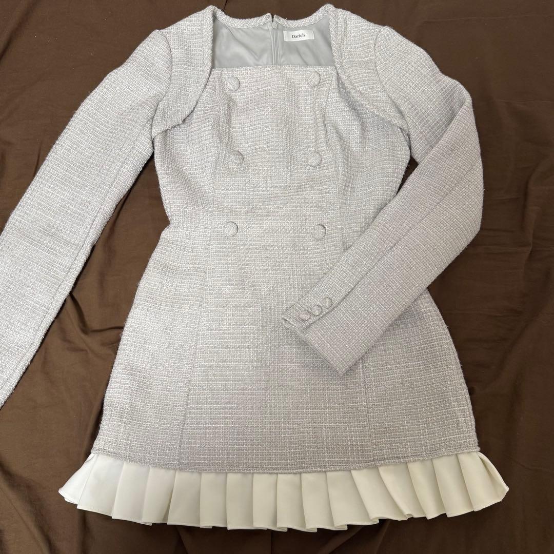 Darich プリーツドッキングツイードミニワンピース