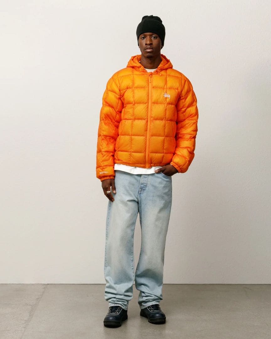 ジャケット・アウター stussy midweight hooded puffer orange