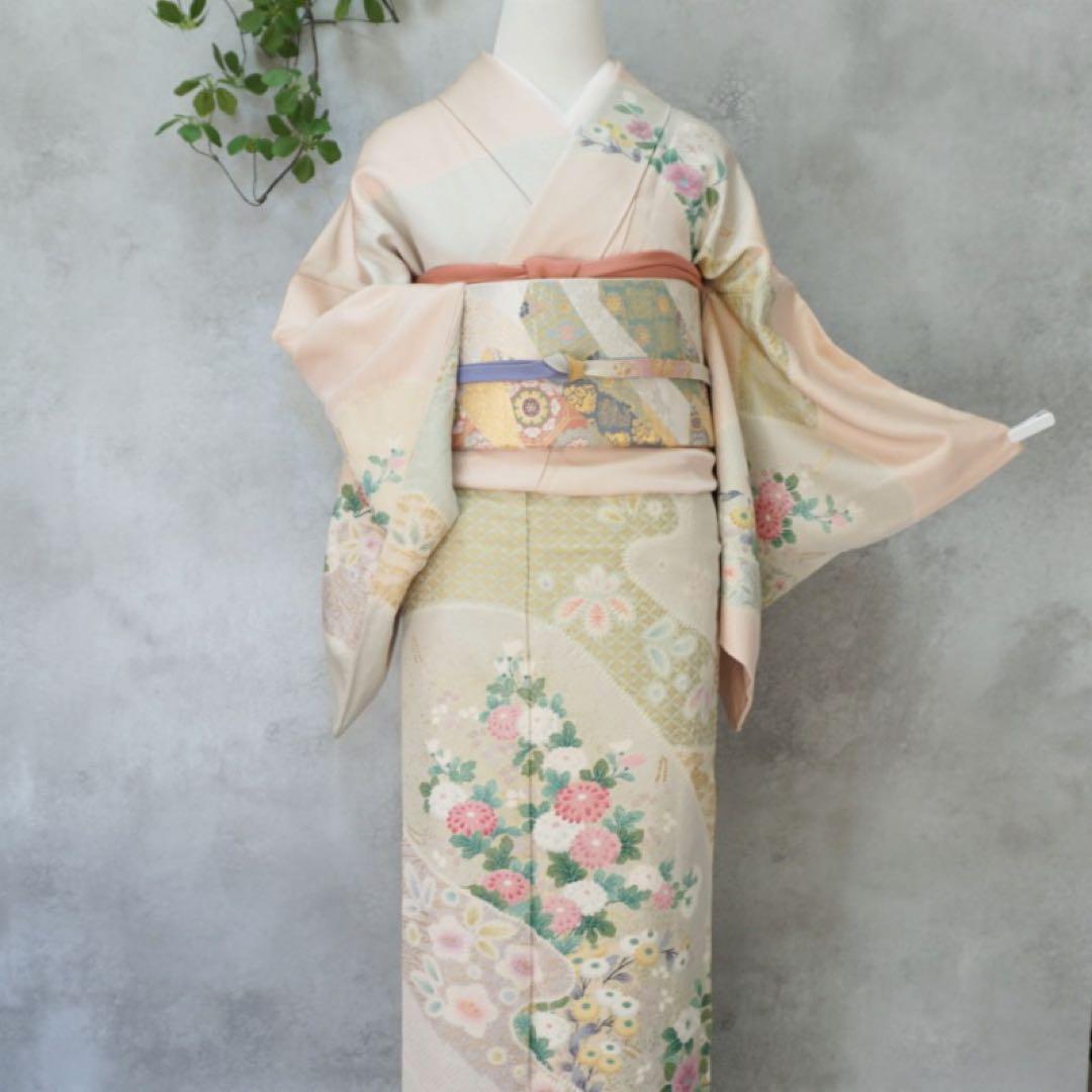 訪問着フルセット　258 正絹　入学式　お宮参り【訪問着、袋帯、帯締め、帯揚げ】