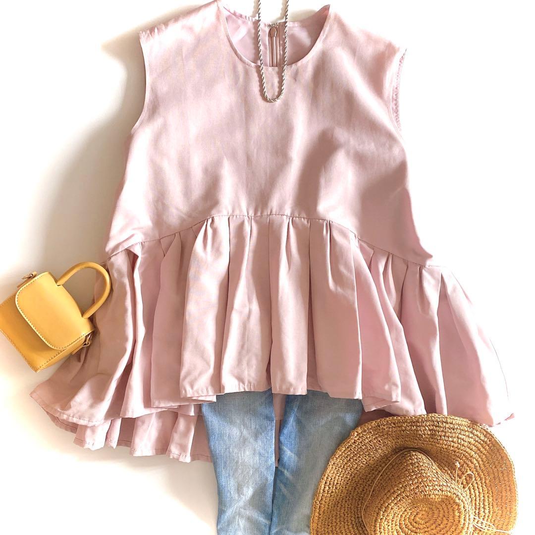 ボウエーbow.a マーガレットチュニック　ノースリーブペプラムブラウス　ピンク