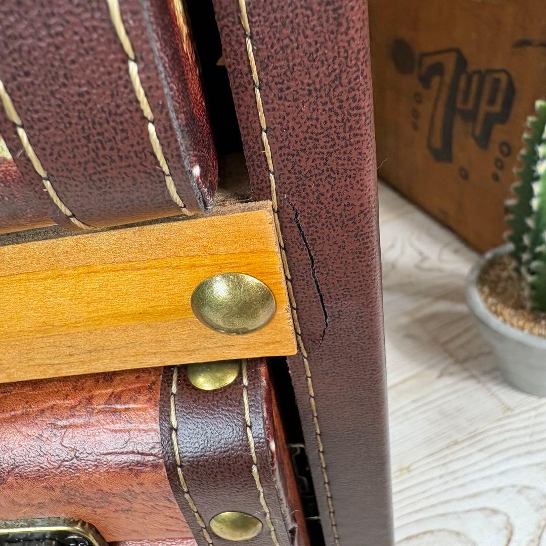 訳あり品！【119】アンティークビンテージ調レザートランクチェスト四段収納タンス