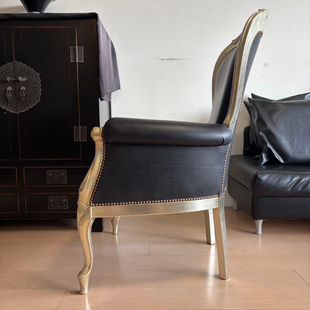 クラシック アームチェア 猫足 1人掛けソファ 本革 イタリア製 ロココ 椅子