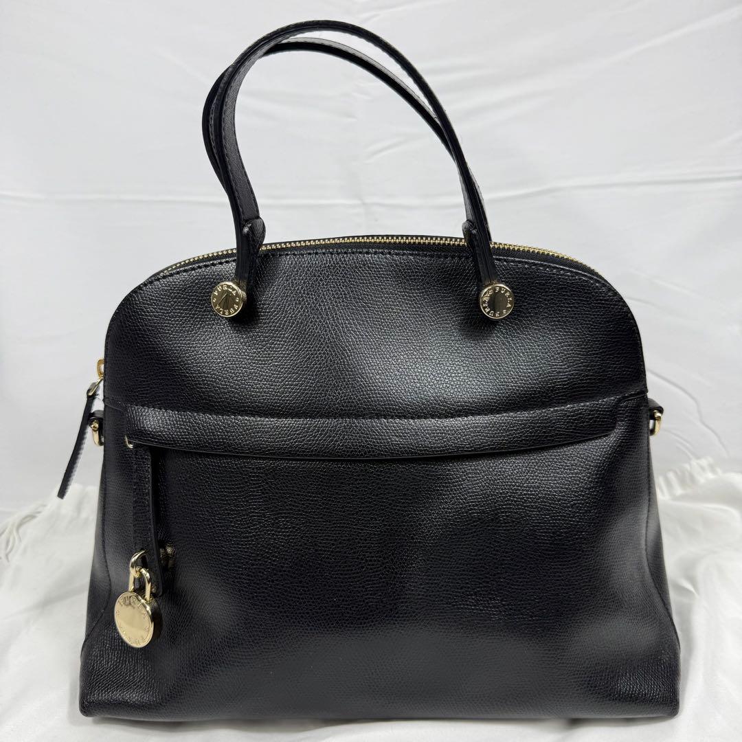 【極美品】FURLA パイパー M 2way ハンドバッグ ショルダーバッグ 黒