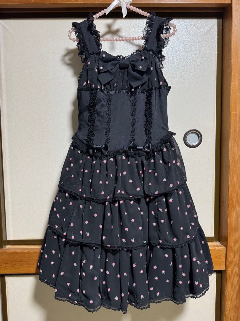 乙女ローズフリルジャンパースカート 黒