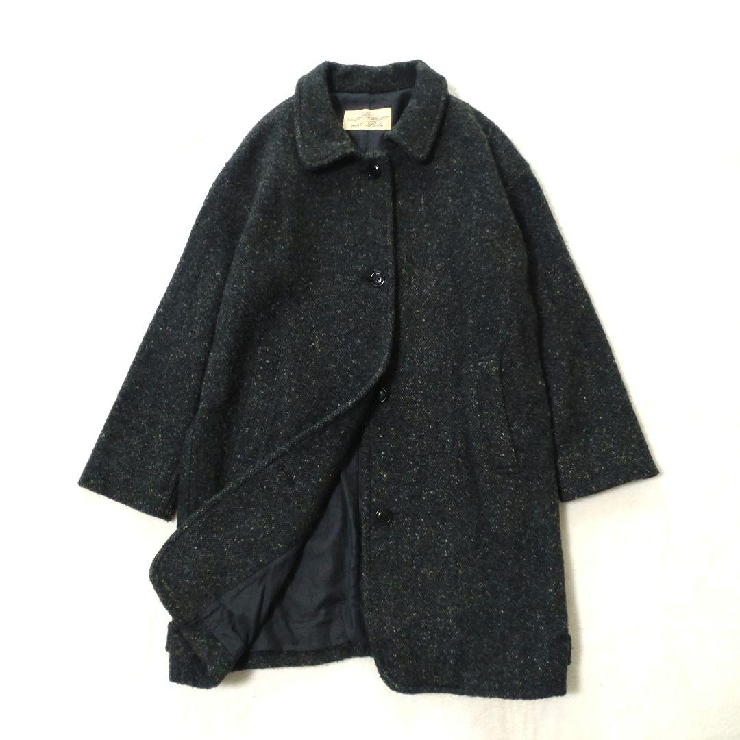 ネストローブ　ステンカラーコート　ウール100　ボックス型　ブラック系ミックス