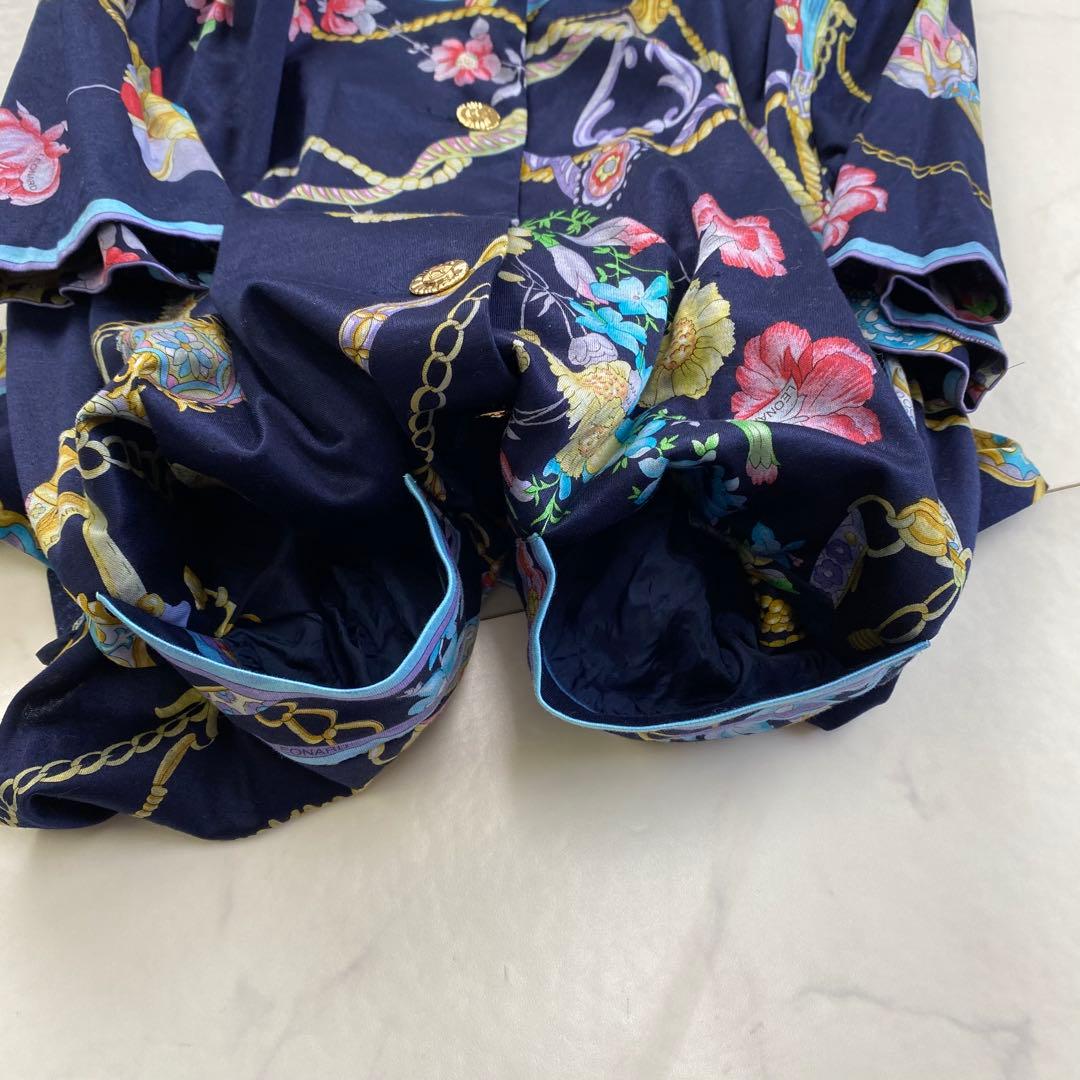 美品★LEONARD レオナール 半袖ジャケット 花柄 金ボタン 洗濯出来る L