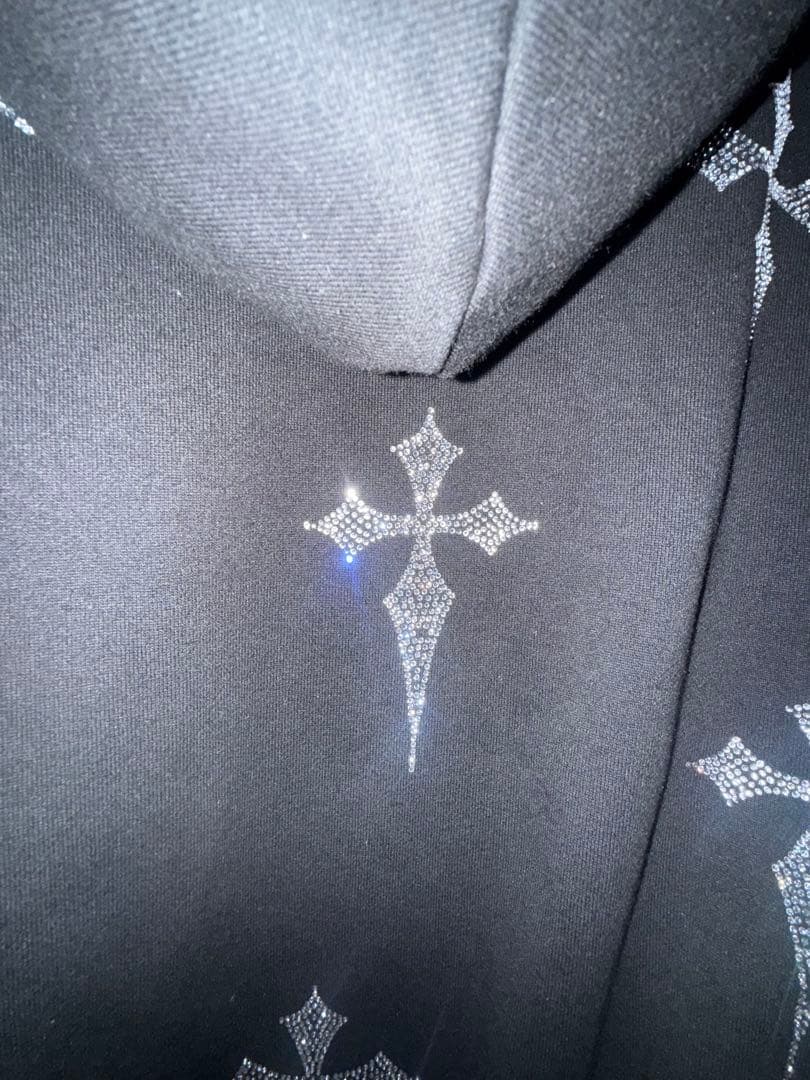 REFLEM/レフレムクロス総柄ラインストーンZIPパーカージップアップパーカー