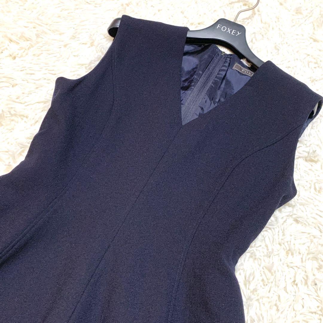 美品✨希少サイズ フォクシー FOXEY Vバロン ウール ワンピース 42