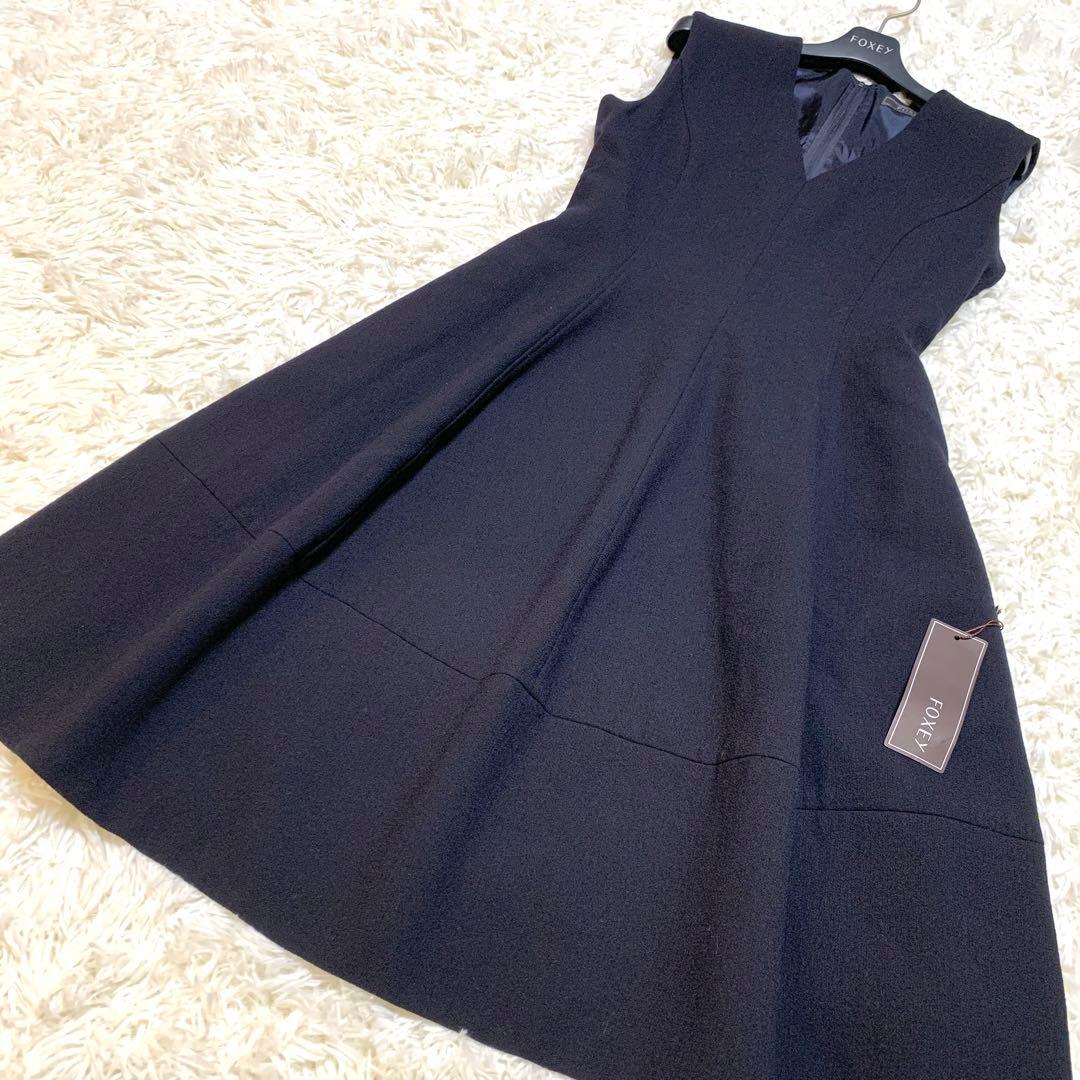 美品✨希少サイズ フォクシー FOXEY Vバロン ウール ワンピース 42