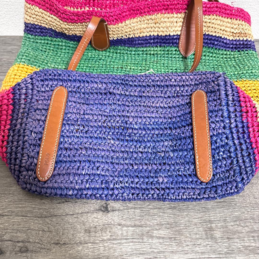 ポロラルフローレン ビッグポニー ラフィアトートバッグ かごバッグ マルチカラー