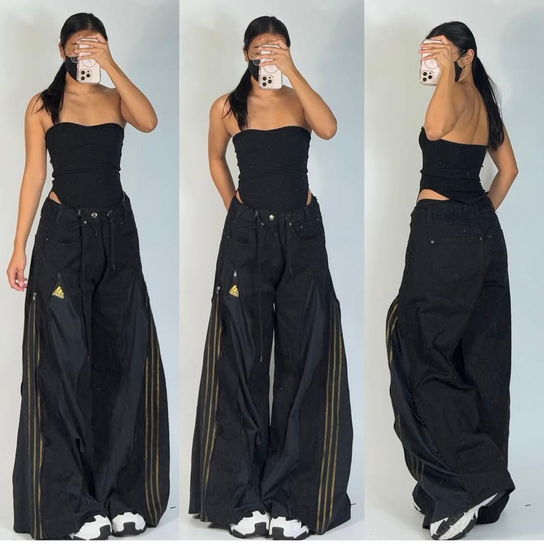 Wrangler adidas デニム ワイド　 古着　リメイク　再構築　一点物