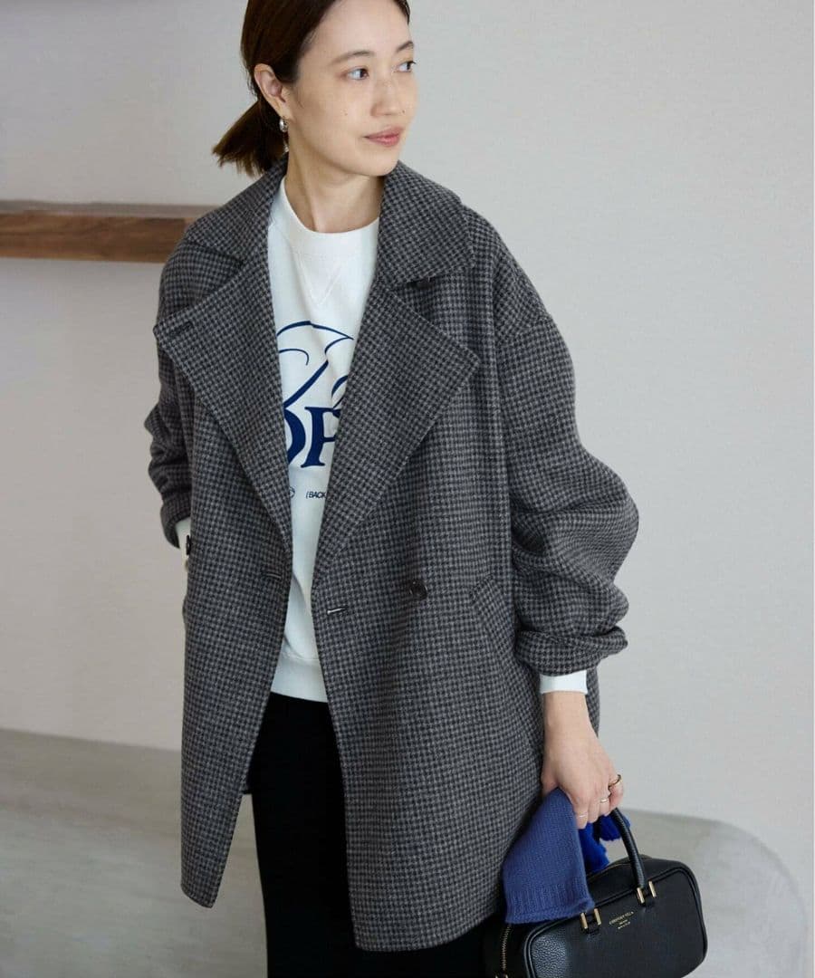 souple wool ダブルフェイスミドルコート　グレー