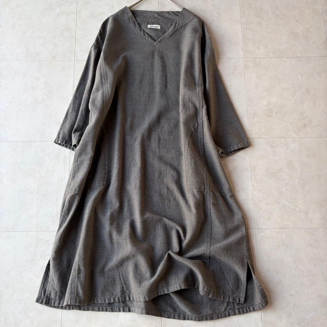 プランテーション Plantation Vネックロングワンピース グレー M
