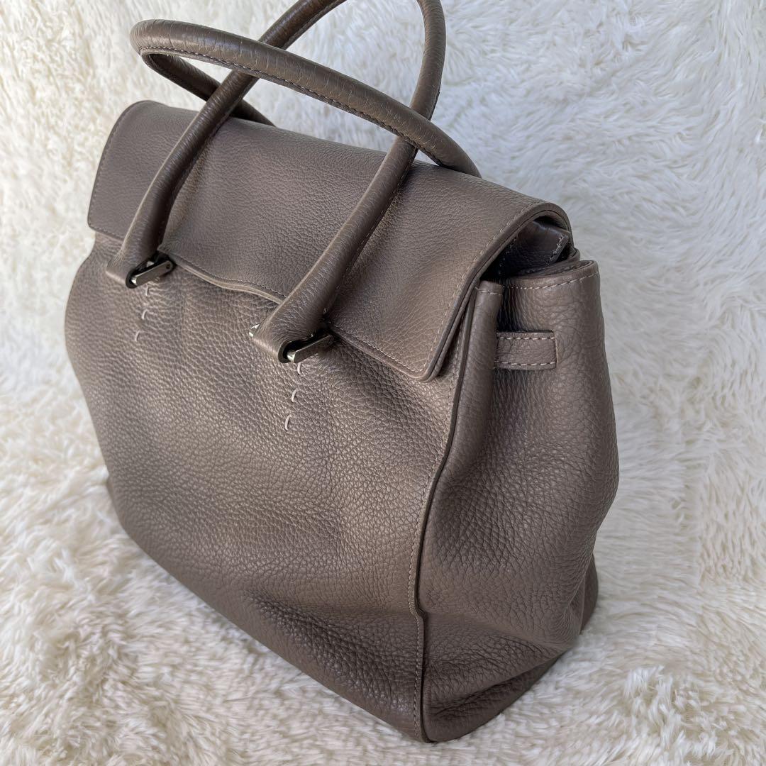 NAGATANI ハンドバッグ　シボレザー　グレージュ　フラップ