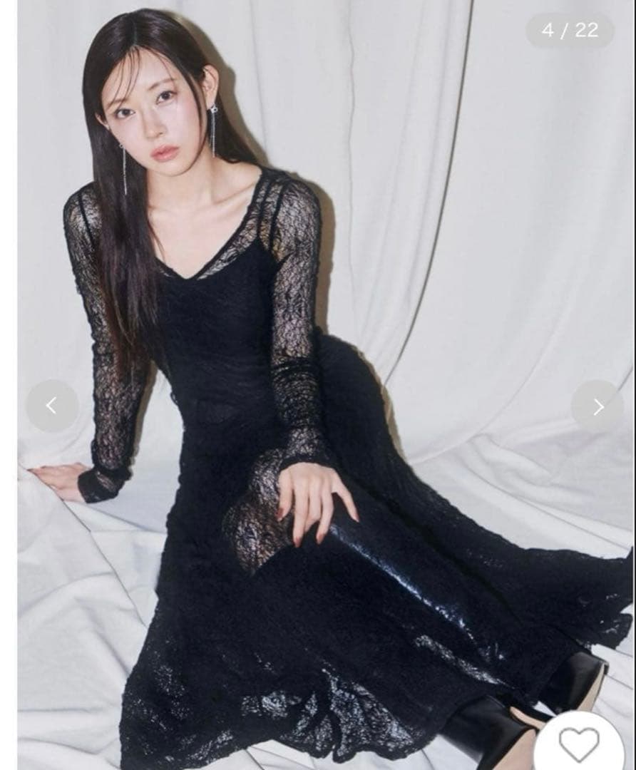 SNIDEL フロントギャザーレースドレス　BLK 0サイズ