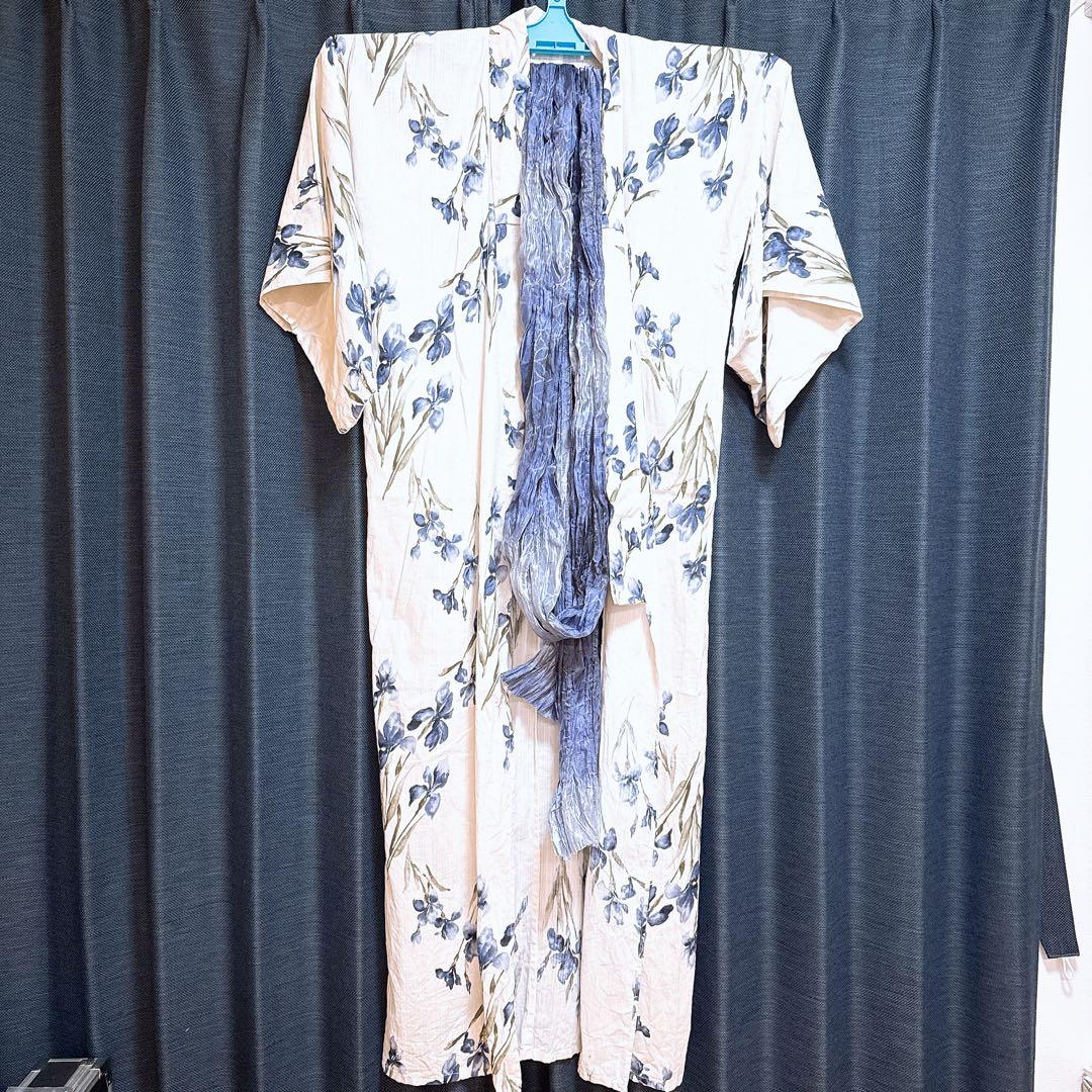 1人で着られる浴衣3点セット 和歌山染工日本染め（ゆかた・しわへこ帯・下駄）