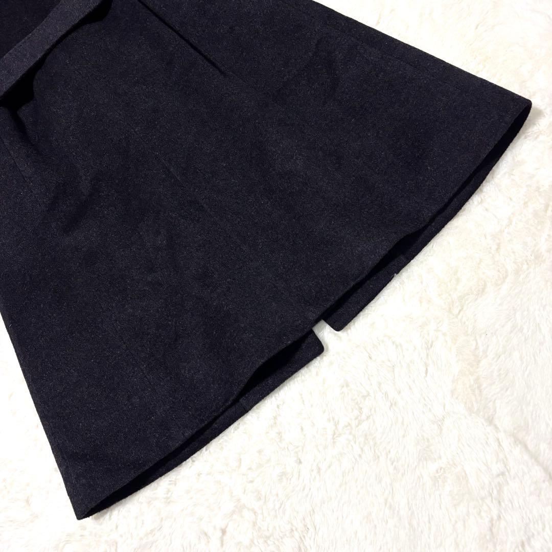 23区 ロングコート ウール アンゴラ ベルト Aライン 黒 40 ステンカラー