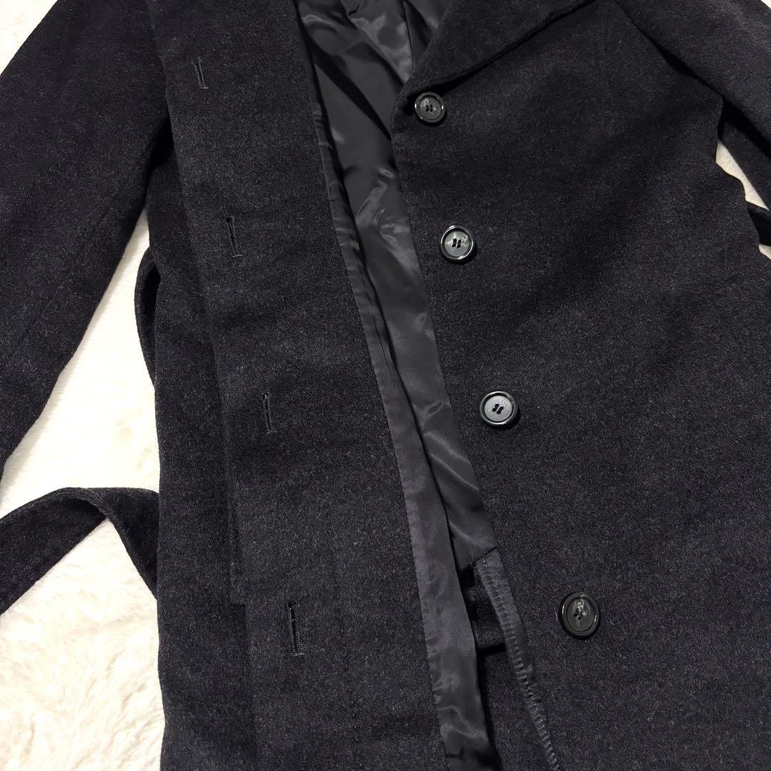 23区 ロングコート ウール アンゴラ ベルト Aライン 黒 40 ステンカラー