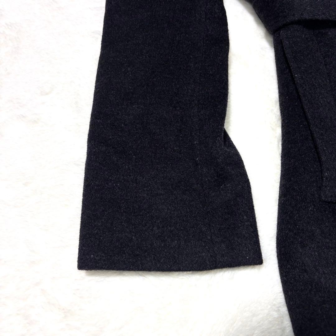 23区 ロングコート ウール アンゴラ ベルト Aライン 黒 40 ステンカラー