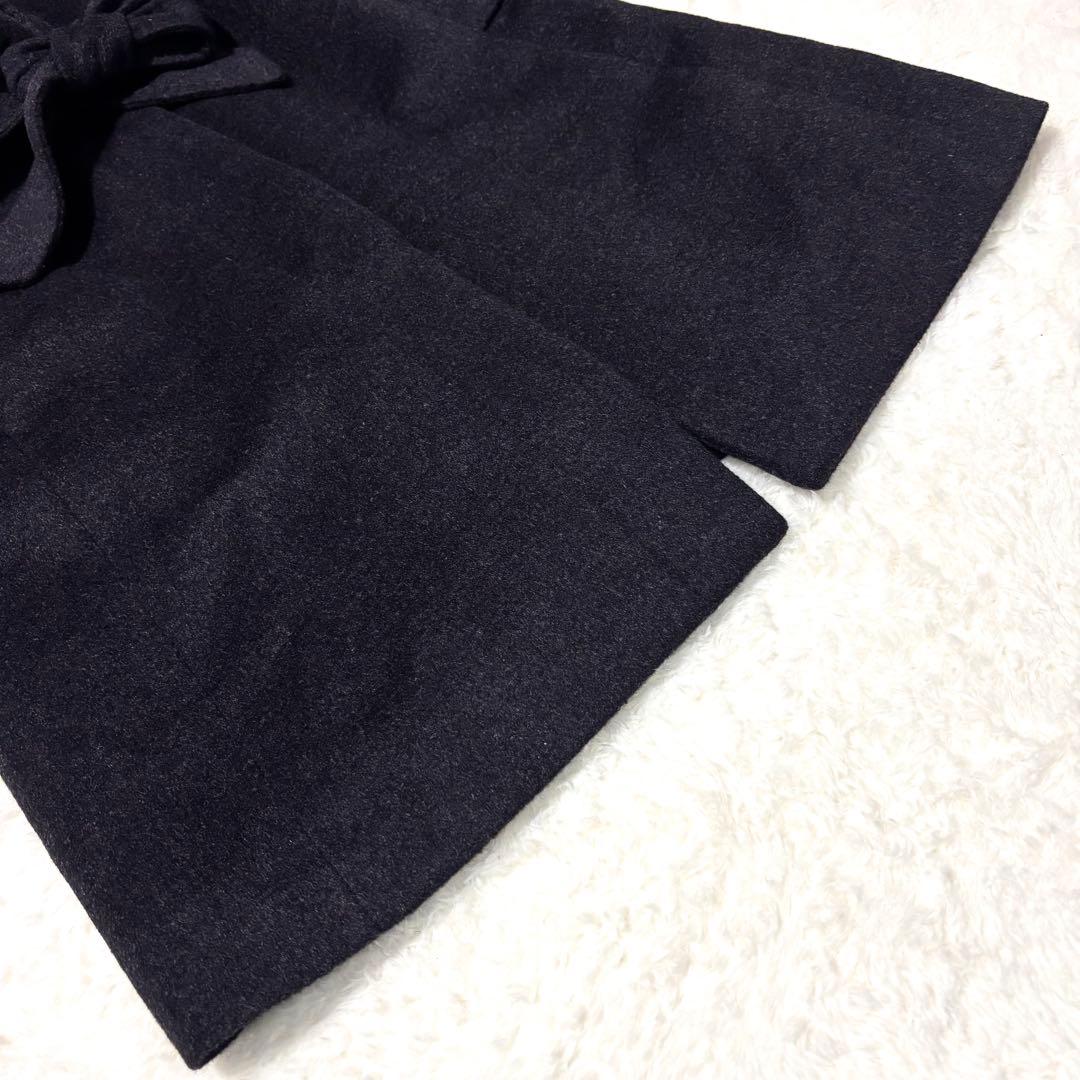 23区 ロングコート ウール アンゴラ ベルト Aライン 黒 40 ステンカラー