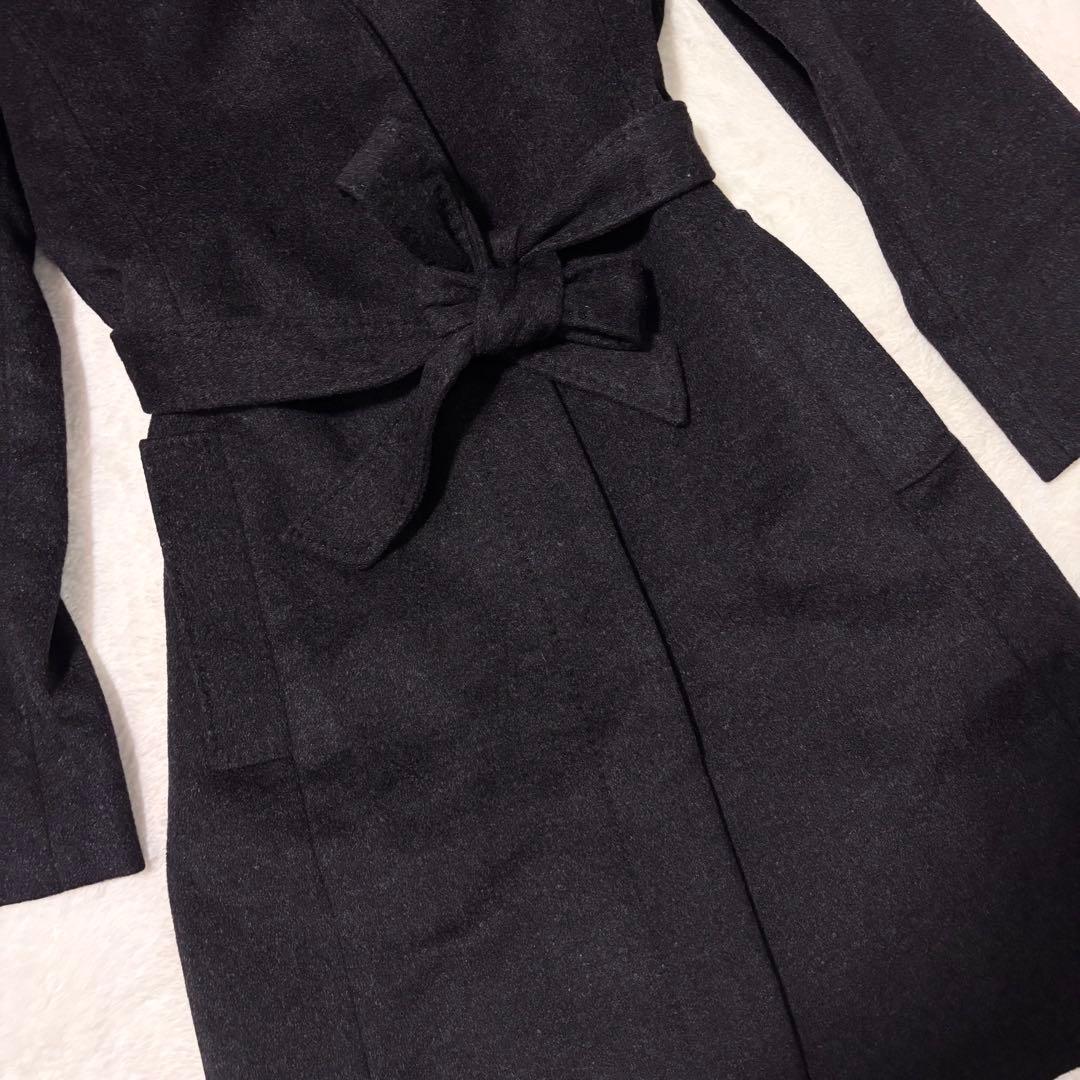 23区 ロングコート ウール アンゴラ ベルト Aライン 黒 40 ステンカラー