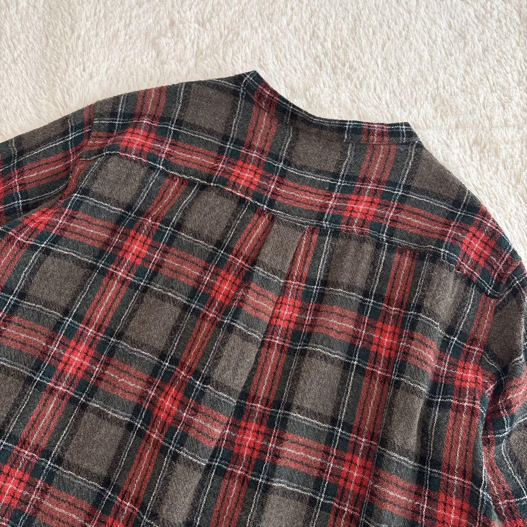 ichi ウール　ガーゼ　タータンチェック　シャツワンピース　バンドカラー