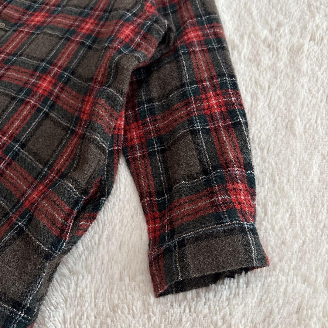 ichi ウール　ガーゼ　タータンチェック　シャツワンピース　バンドカラー