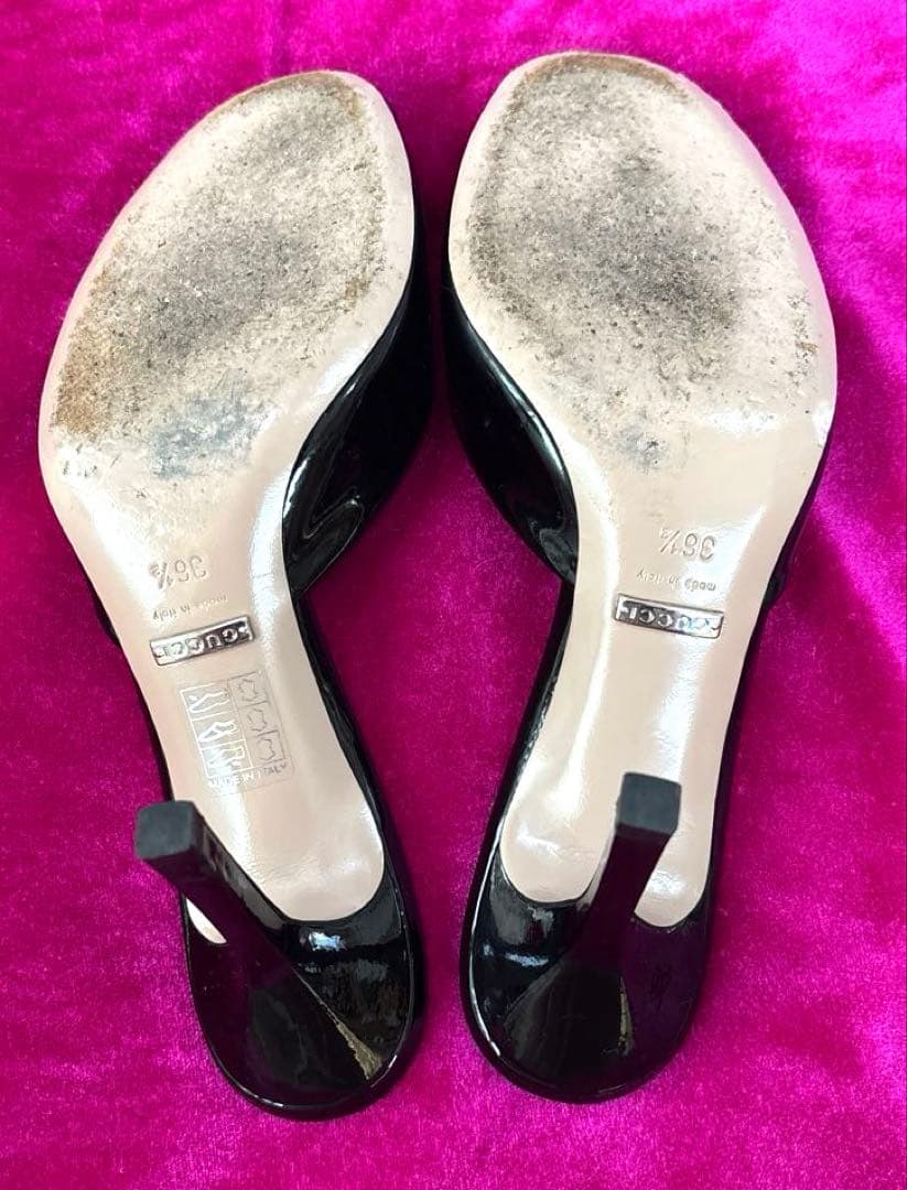 Gucci グッチ ホースビット パテントレザーオープントゥ ミュール