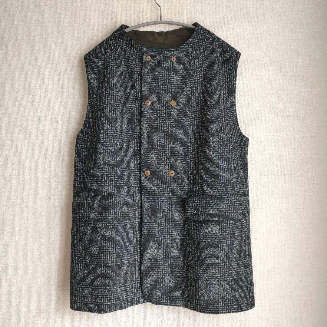 極美品 パラスパレス 撚り杢インディゴコットンツィードベスト FV25332C