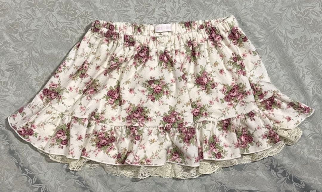 スカートパンツ 花柄 薔薇 フラワープリント レース付きショートパンツ