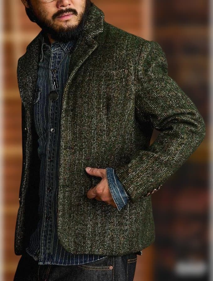 [karaku] ジャケット メンズ 冬 ウール混ツイードテーラードジャケット