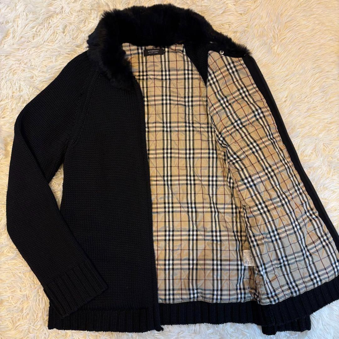 【極美品/L】バーバリーブラックレーベル ニットジャケット ファー付 黒 ノバ