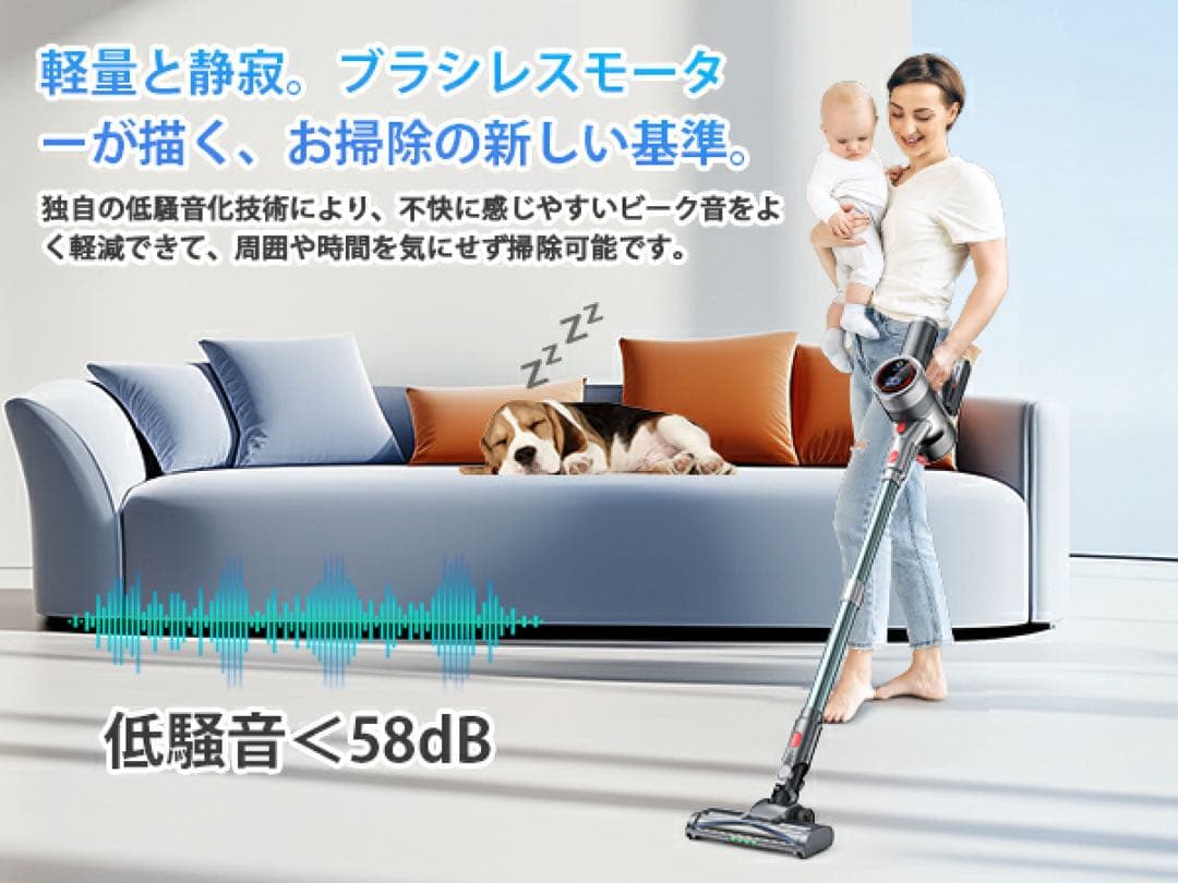 コードレス掃除機 70Kpa超強力 LEDライト付 自立式 サイクロン式