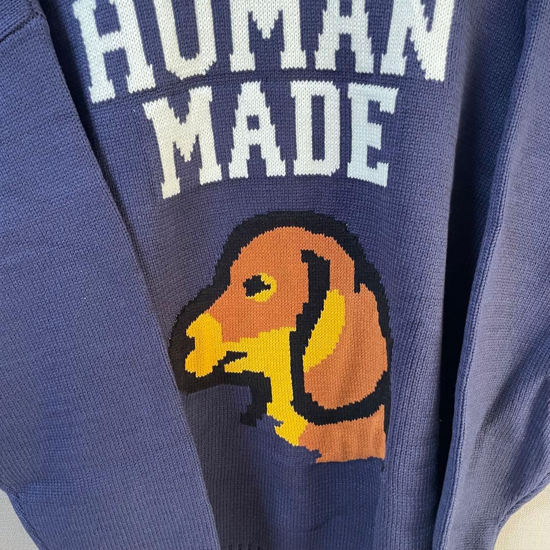 HUMAN MADE 犬刺繍 ニットセーター ネイビー　ドッグ　ダックスフンド