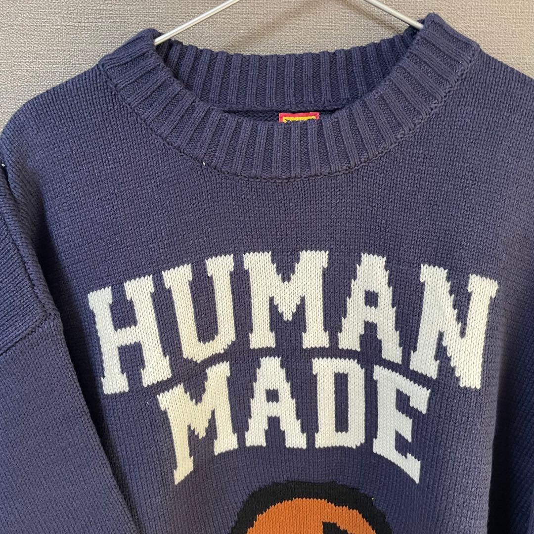 HUMAN MADE 犬刺繍 ニットセーター ネイビー　ドッグ　ダックスフンド