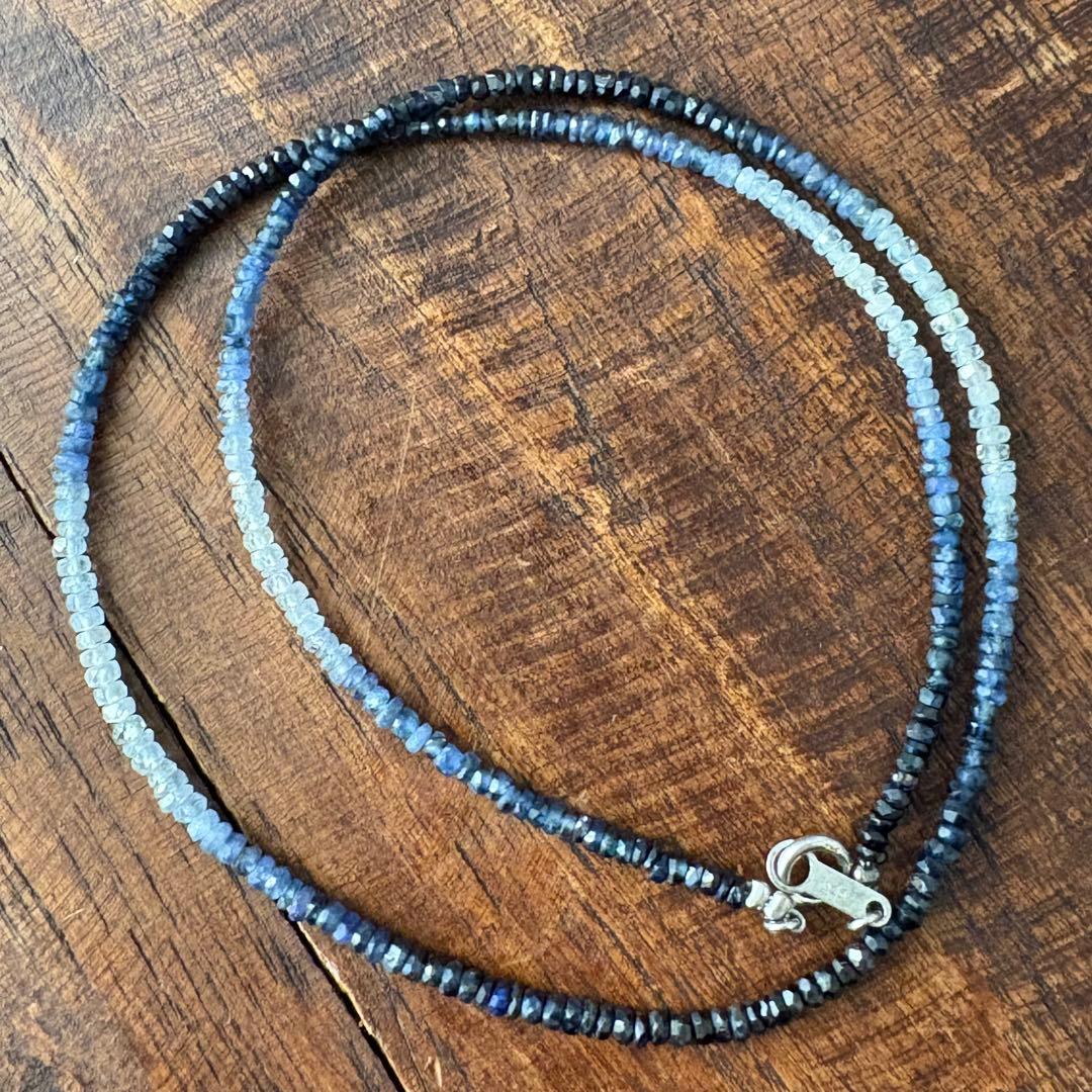 サファイア　ビーズ　ネックレス　グラデーション　silver925