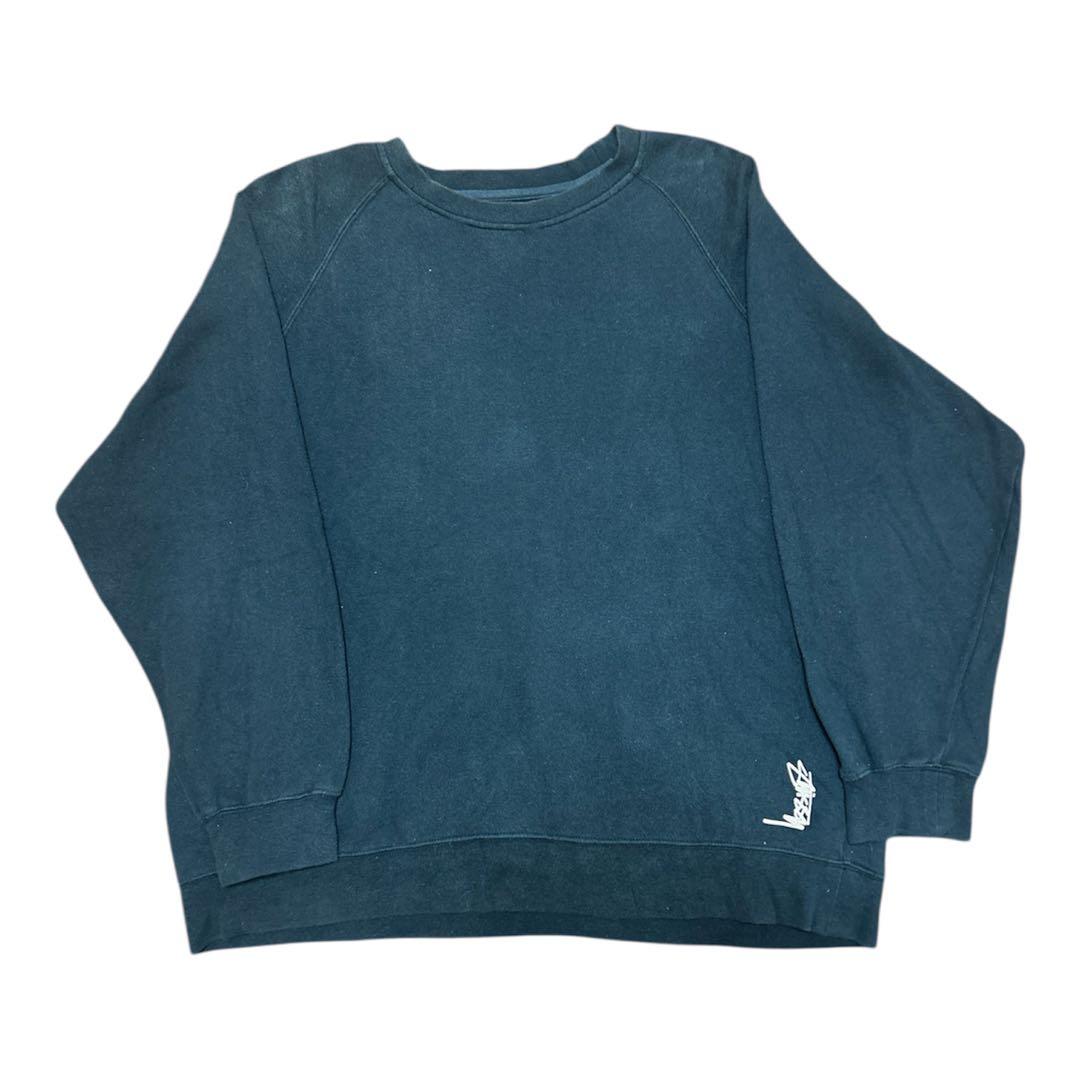 90s STUSSY XL スウェット ネイビー 無地 ワンポイント 紺タグ