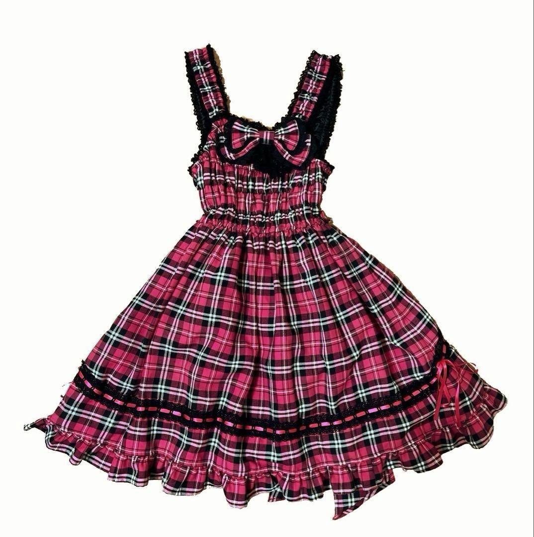 ま*む様 BABY タータンチェックリボンシャーリングプリンセスジャンパースカー