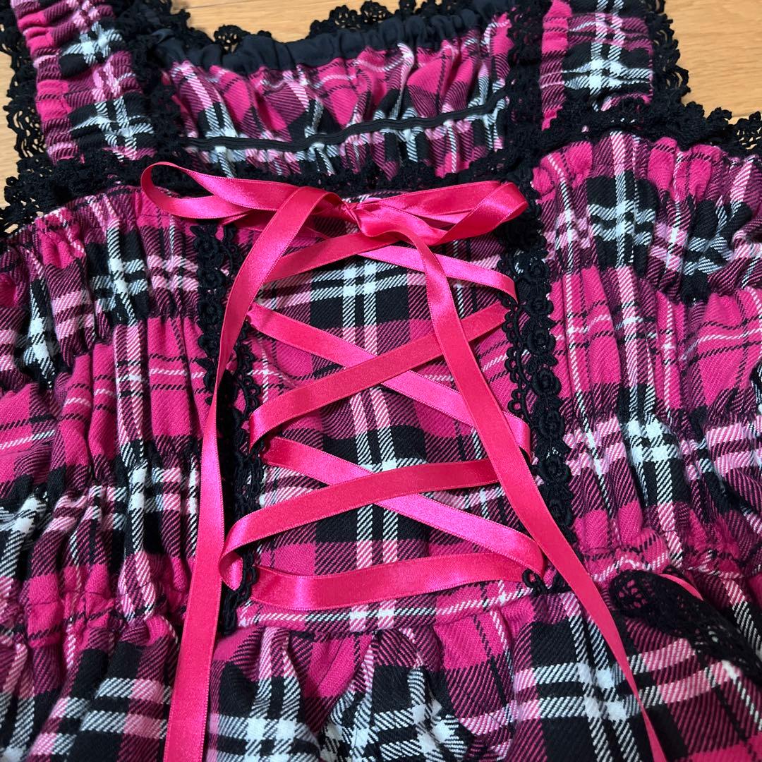 ま*む様 BABY タータンチェックリボンシャーリングプリンセスジャンパースカー