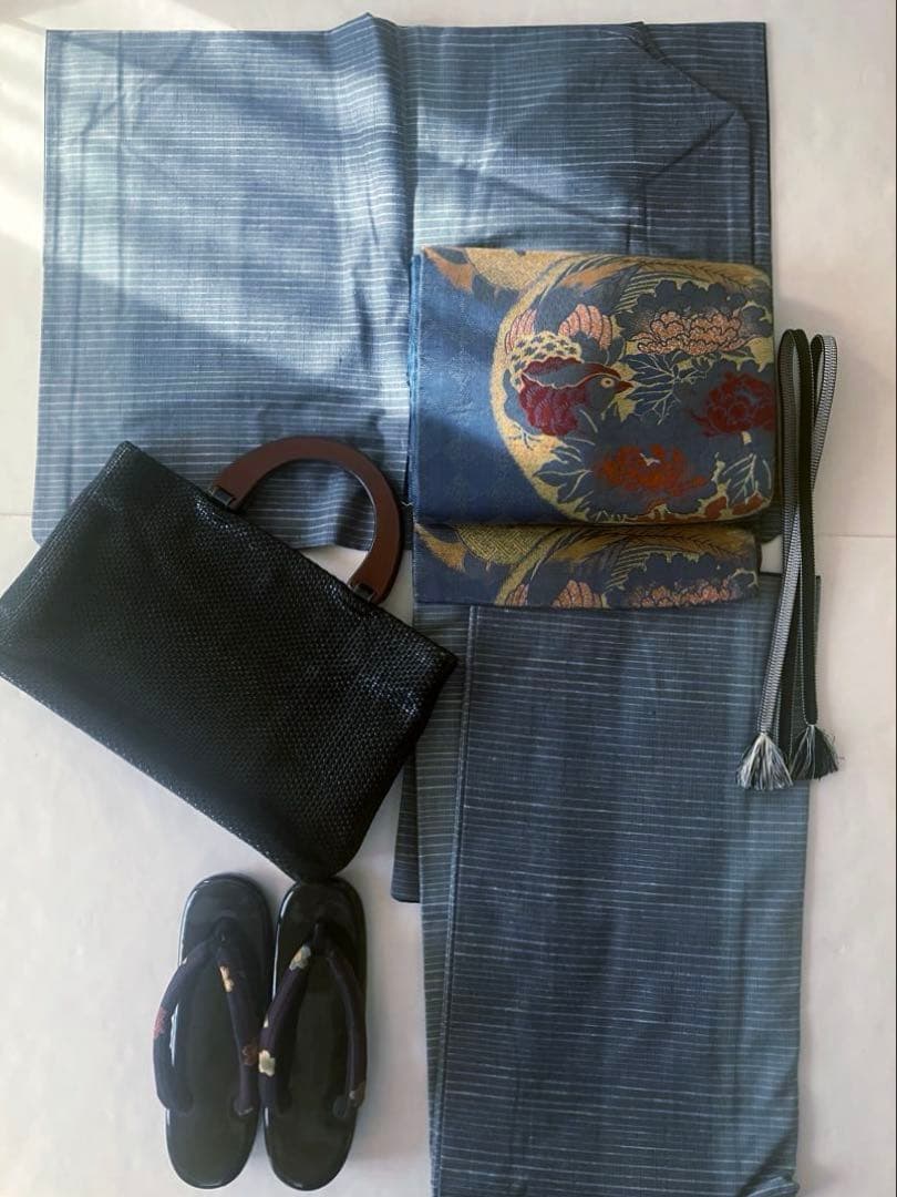 デニムライクな 浅いブルーの紬