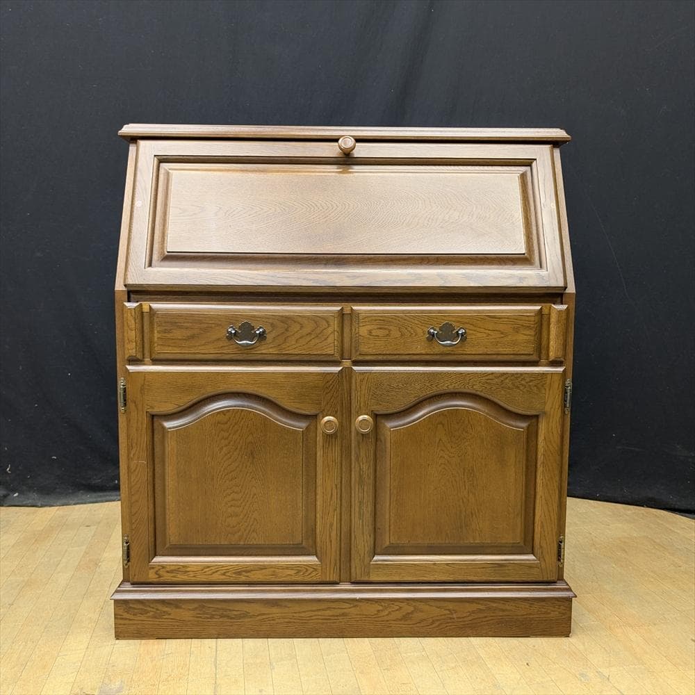 美品　カリモク　天然木　ライティングデスク　ライティングビューロー　デスク　B