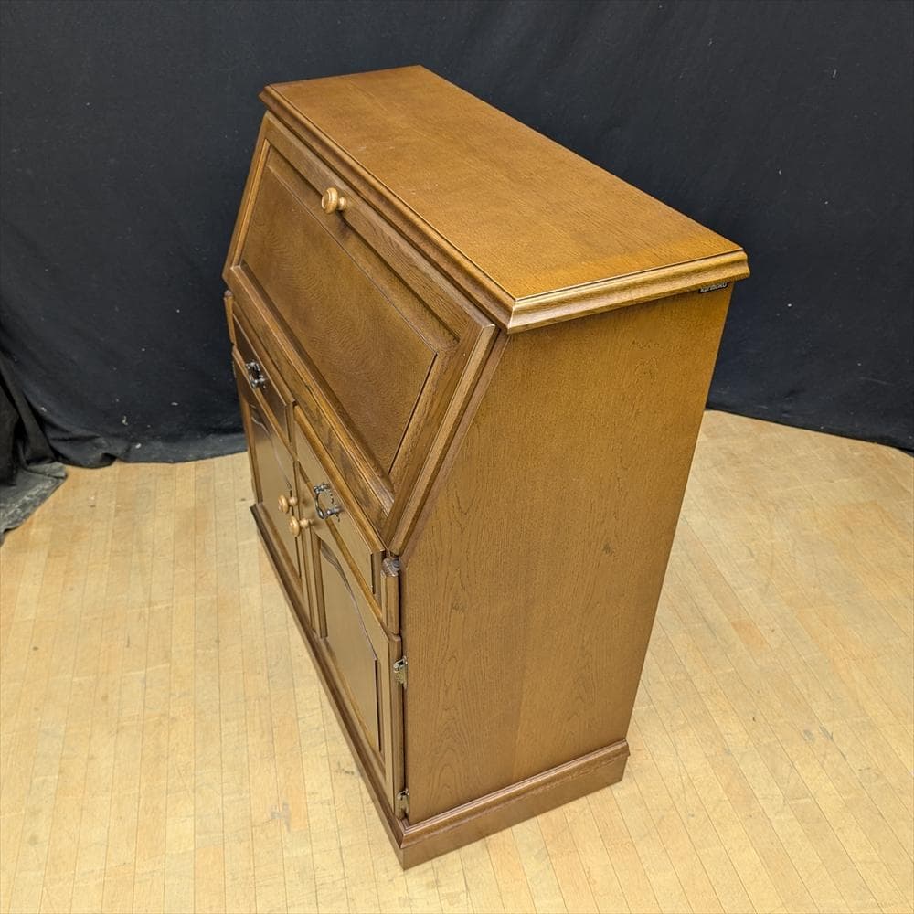 美品　カリモク　天然木　ライティングデスク　ライティングビューロー　デスク　B