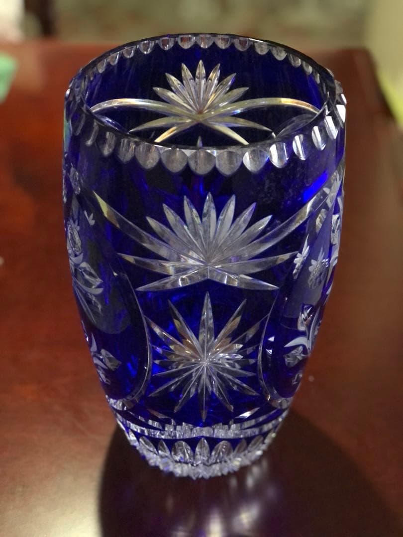 ドレスデンクリスタル　コバルトブルー ガラス花瓶