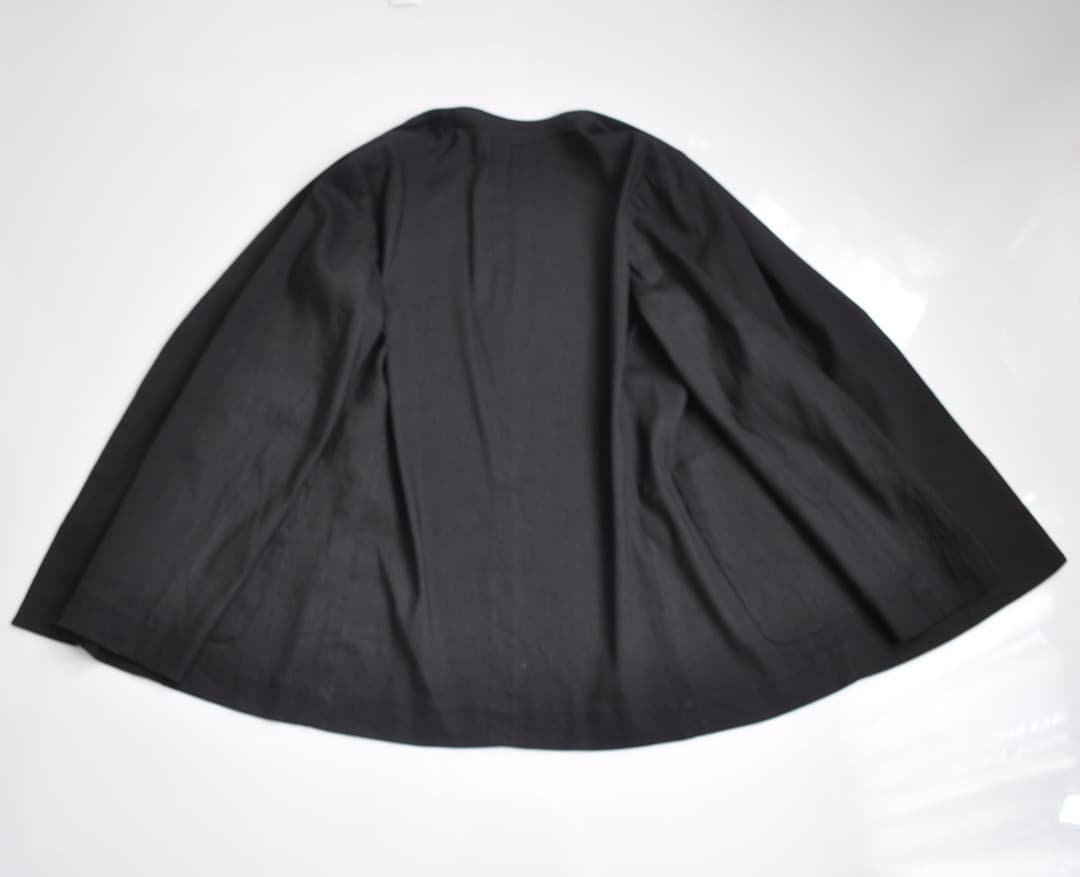 ジョンスメドレー リネン ノーカラージャケット ウエストベルト付 黒 麻